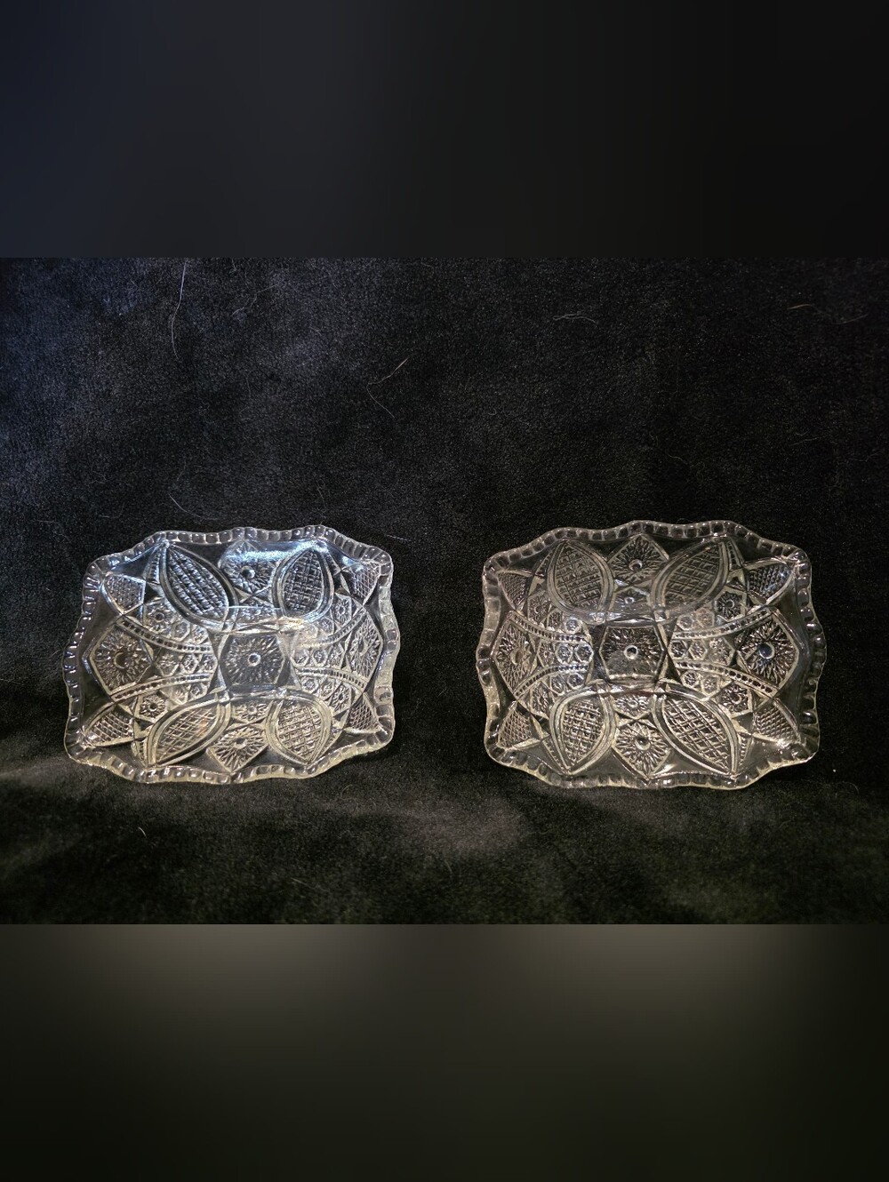 Vtg Indiana Glass Co. Small Rectangular Pressed Dishes Paneled Daisy & Finecut 2